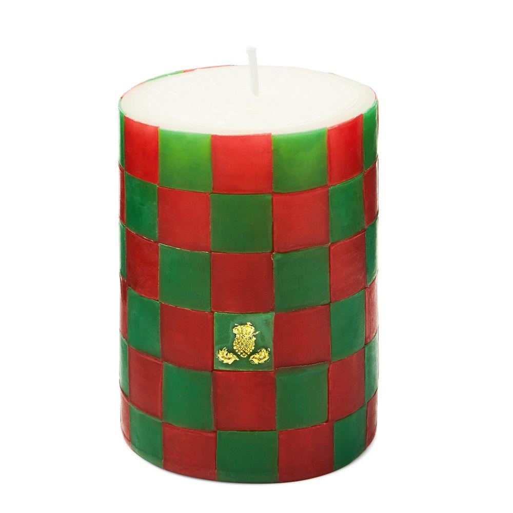 Check Red & Green 4" Pillar Candle | MacKenzie-Childs