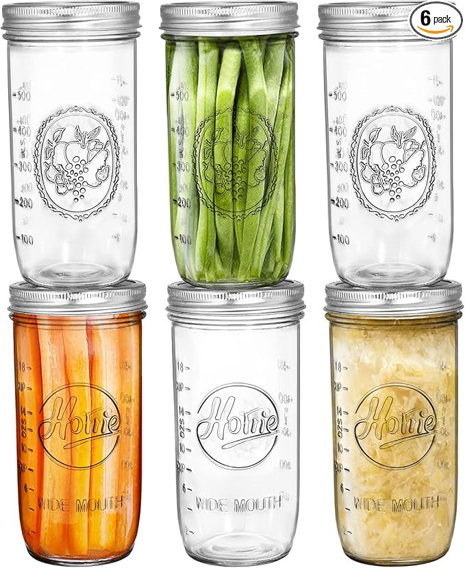 Tebery 6 Pack Wide Mouth Home Glass Mason Jars with Airtight Lids and Bands, 24-Ounce Canning Gla... | Amazon (US)