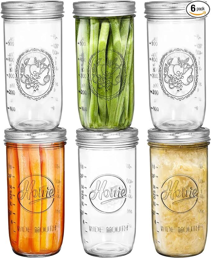 Tebery 6 Pack Wide Mouth Home Glass Mason Jars with Airtight Lids and Bands, 24-Ounce Canning Gla... | Amazon (US)