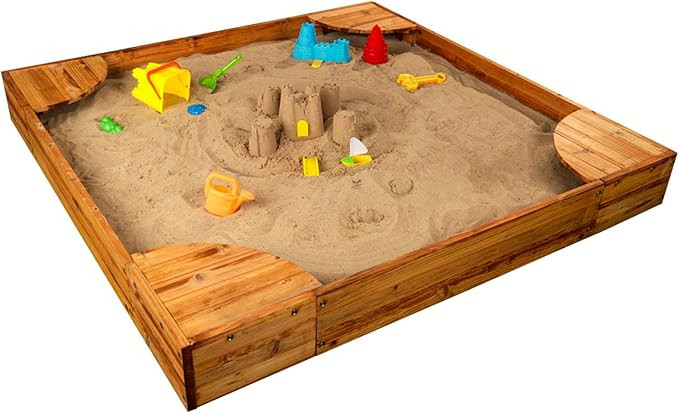 KidKraft Wooden Backyard Sandbox with Built-in Corner Seating and Mesh Cover, Kid's Outdoor Furni... | Amazon (US)