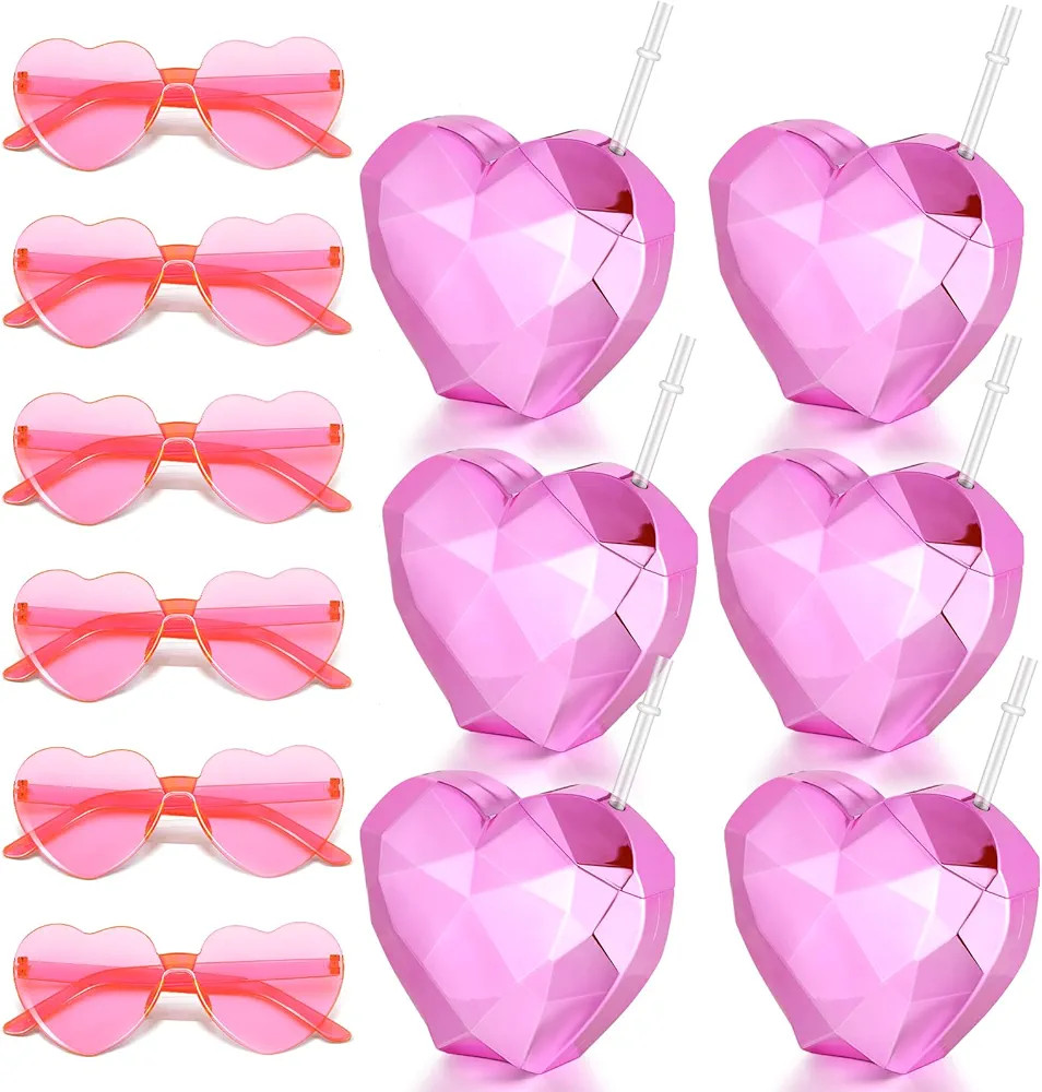 Yaomiao 12 Pcs Valentine's Day Gift Set Include 6 Pcs Pink Heart Shaped Cup with Lid and Straw 20... | Amazon (US)