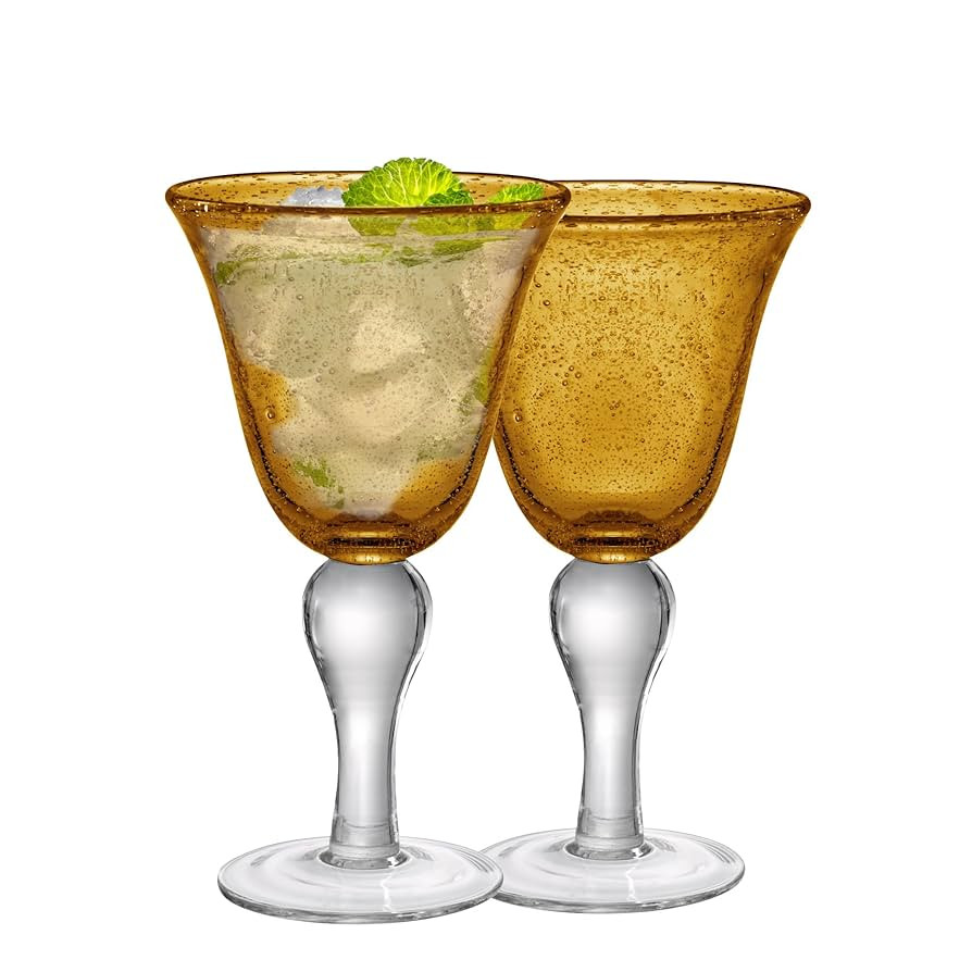 Artland 14oz Footed Goblet Glass, Set of 2 | Iris Seeded Design, Amber | Cocktail Glass for Parti... | Amazon (US)