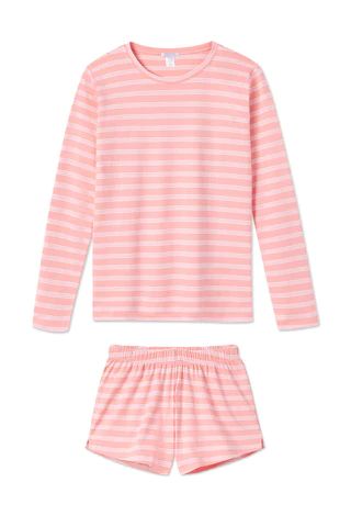 Pima Long-Short Weekend Set in Coral Stripe | LAKE Pajamas