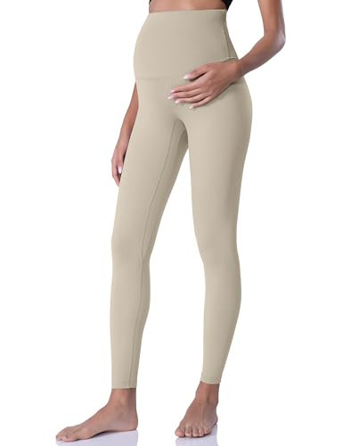 POSHDIVAH Women's Maternity Leggings Over The Belly Pregnancy Yoga Pants Active Wear Workout Leggings Khaki X-Large | Amazon (US)