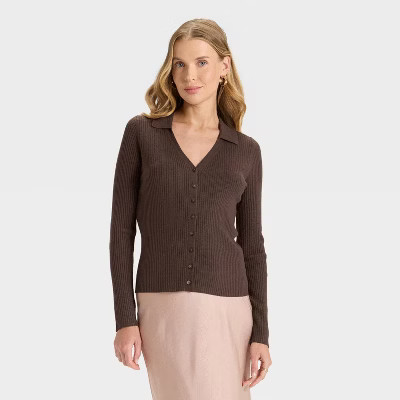 Women's Ribbed Cardigan Sweater - A New Day™ Brown XS | Target
