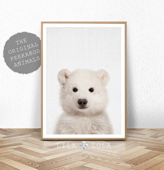 Baby Polar Bear Print, Bear Cub Animal Wall Art, Nursery Decor, Peekaboo, Printable Digital Download | Etsy (US)