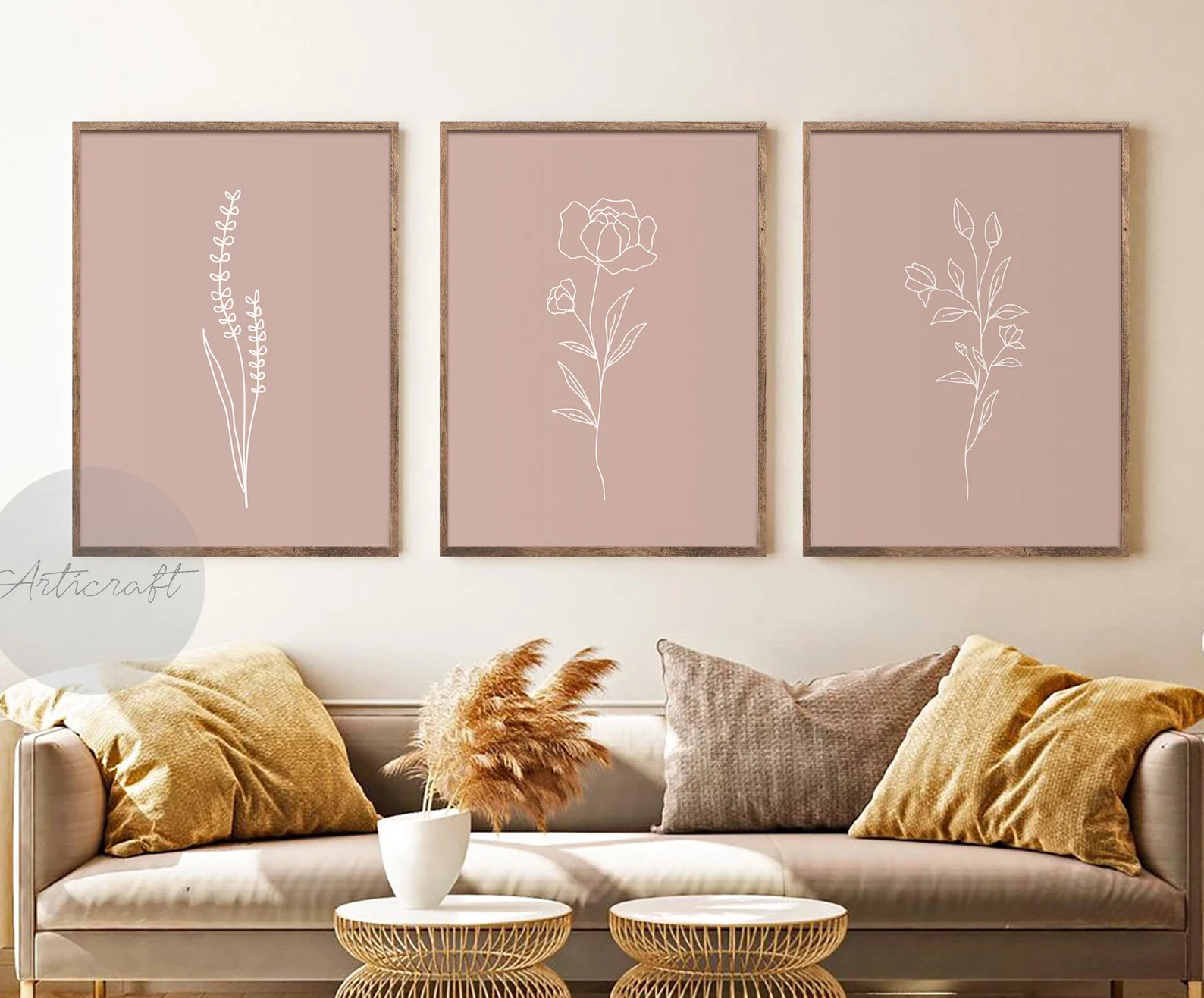Minimal Line Botanical Print Set of 3 Gallery Wall Art Line - Etsy | Etsy (US)