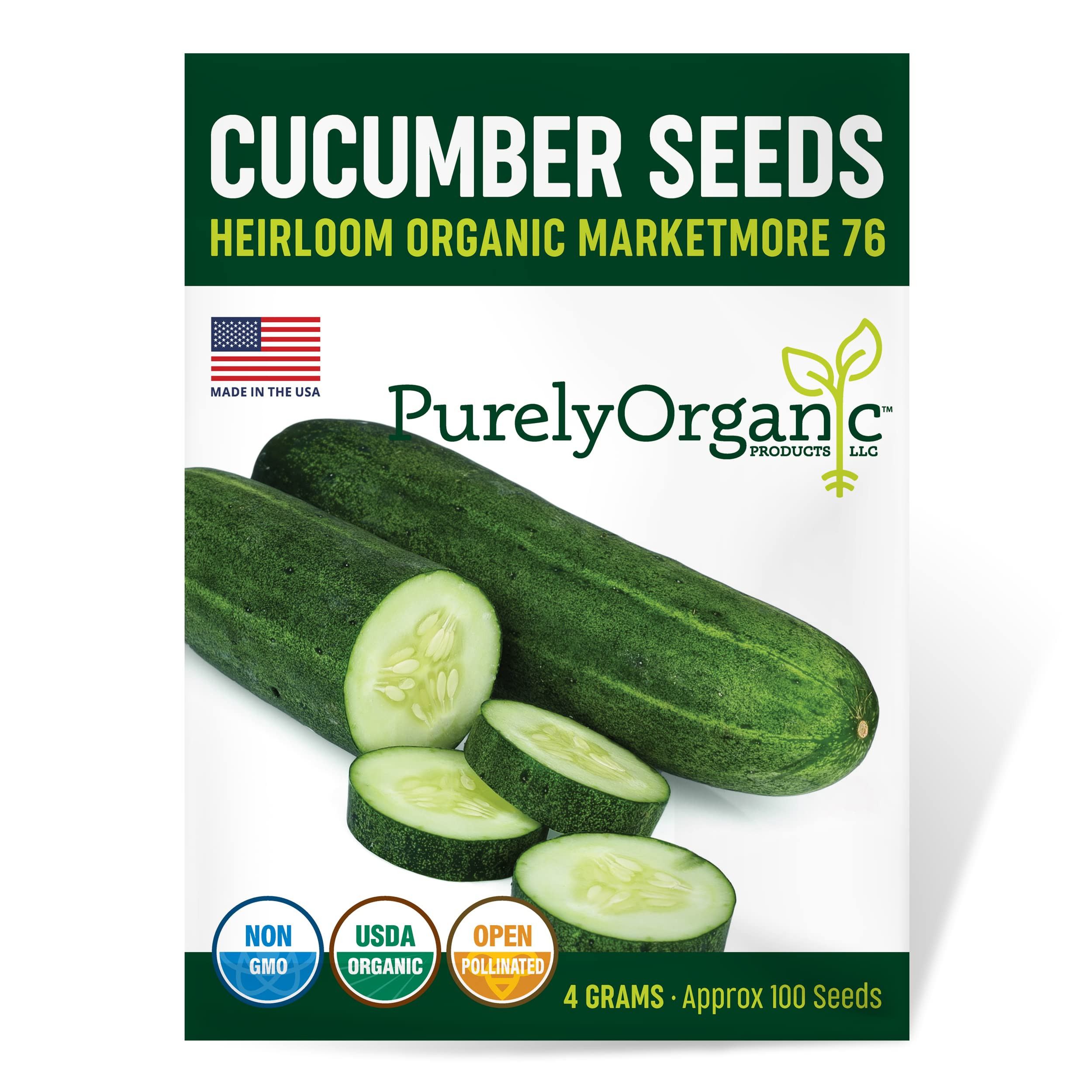 Organic Cucumber Seeds (Marketmore 76) - Approx 100 Seeds - USDA Organic, Non-GMO, Open Pollinate... | Amazon (US)