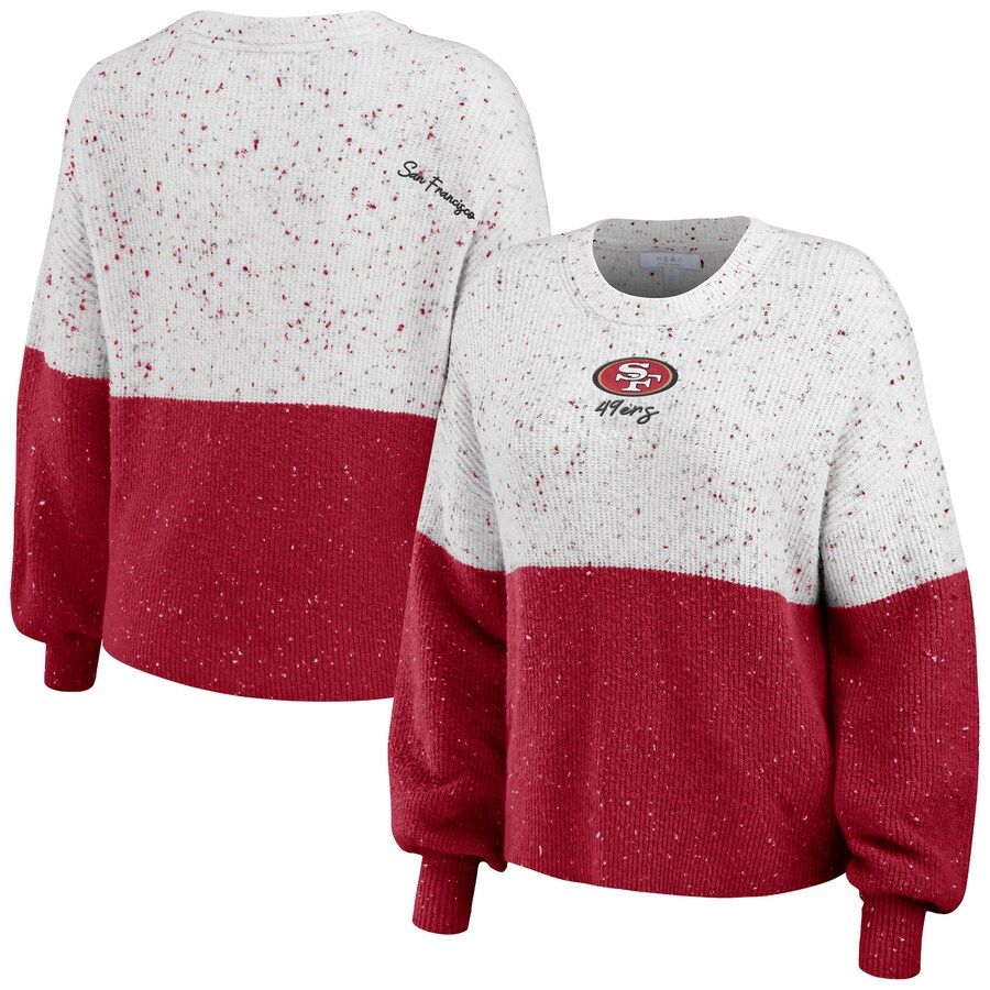 San Francisco 49ers WEAR by Erin Andrews Women's Color-Block Pullover Sweater - White/Scarlet | Fanatics
