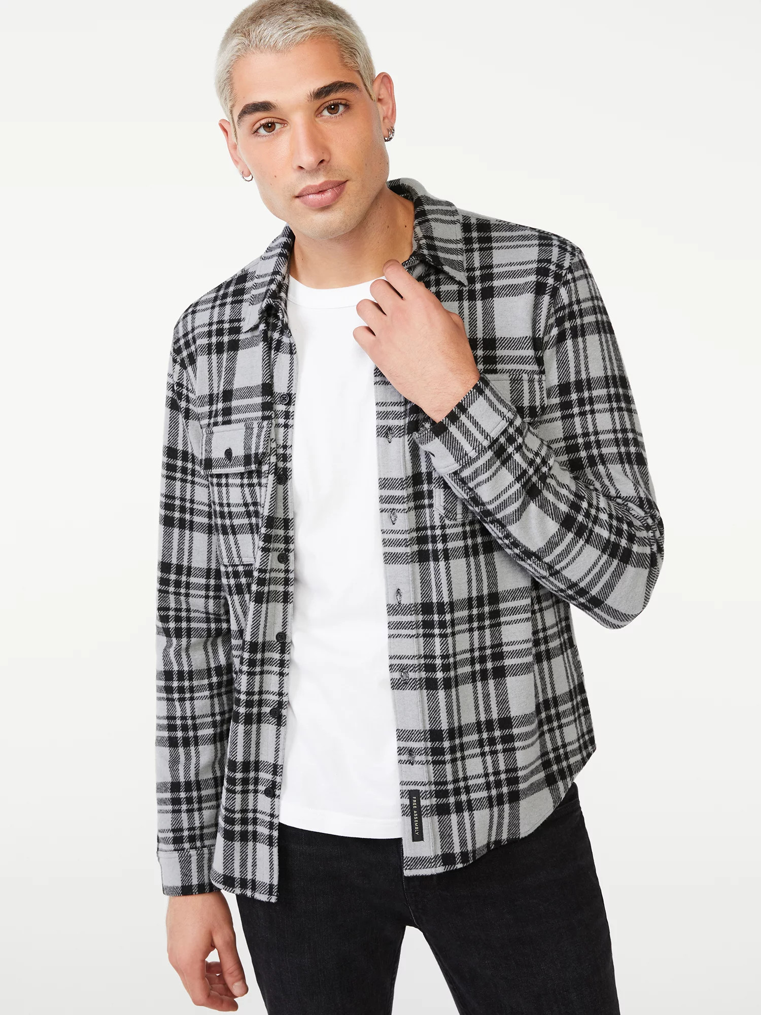 Free Assembly Men's Knit Flannel Shirt - Walmart.com | Walmart (US)