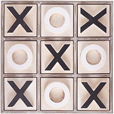 JEVERGN 12.6" Large Tic Tac Toe Game, Rustic Wooden Coffee Table Game, Wood Tic-tac-Toe Board Game w | Amazon (US)
