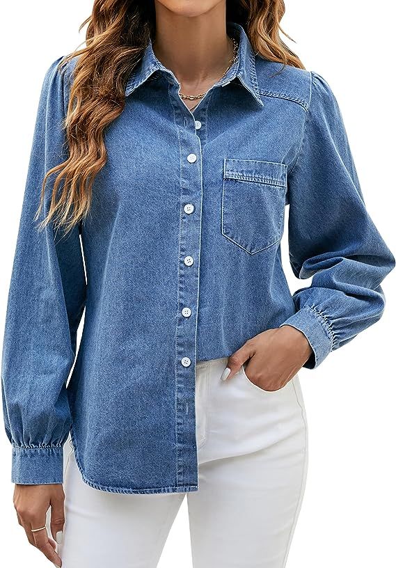 BMJL Womens Denim Shirt Business Casual Jean Jacket Blouses Long Sleeve Button Down Fall Tops | Amazon (US)