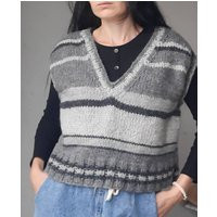 Wool Knit Vest Gray Striped Oversized V-Neck | Etsy (US)
