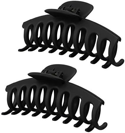 2PCS Black Hair Claw Clips, Large Matte Black Hair Claws, Fashion Hair Barrettes for Women, Strong H | Amazon (US)