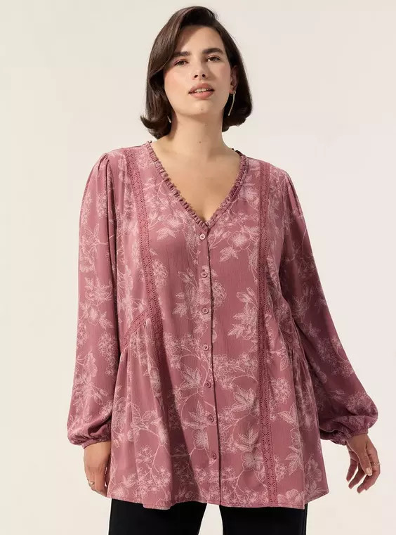Button Front Blouse in Multi | Torrid (US & Canada)