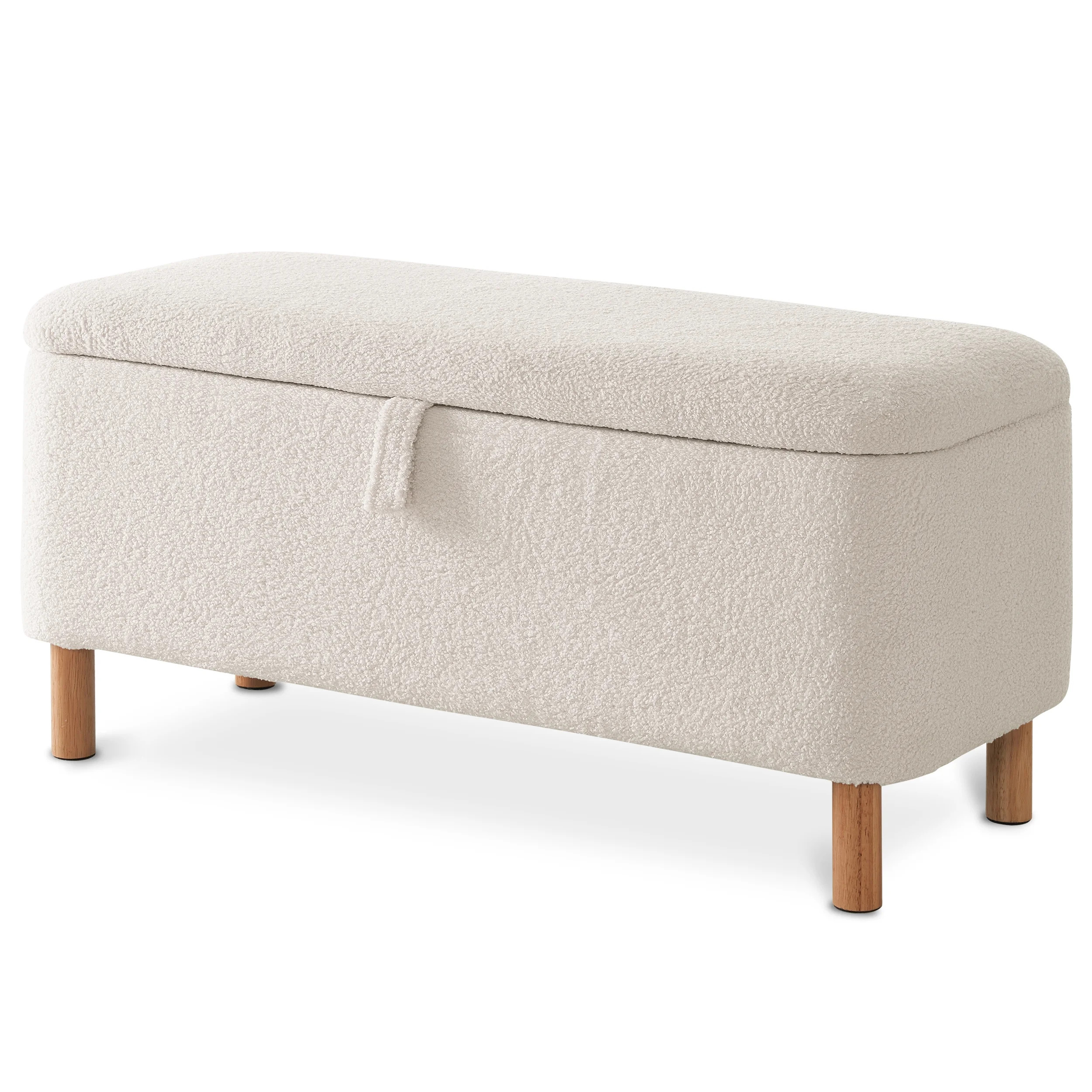 Othniel 39.5" Off-White Boucle Storage Bench with Wood Legs Sherpa Ottoman for Bedroom End of Bed | Walmart (US)
