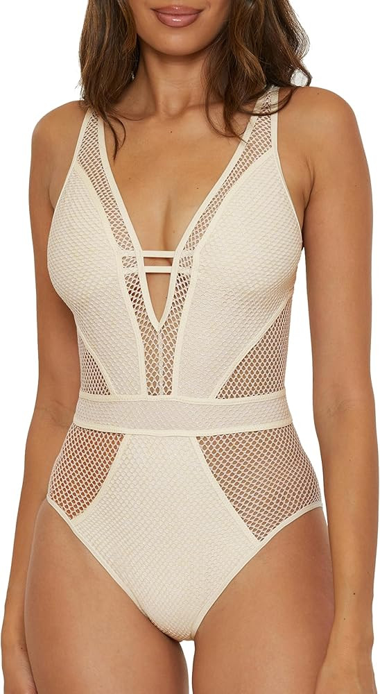 Becca Color Play One Piece Swimsuit, Plunge Neck, Crochet, Bathing Suits for Women | Amazon (US)