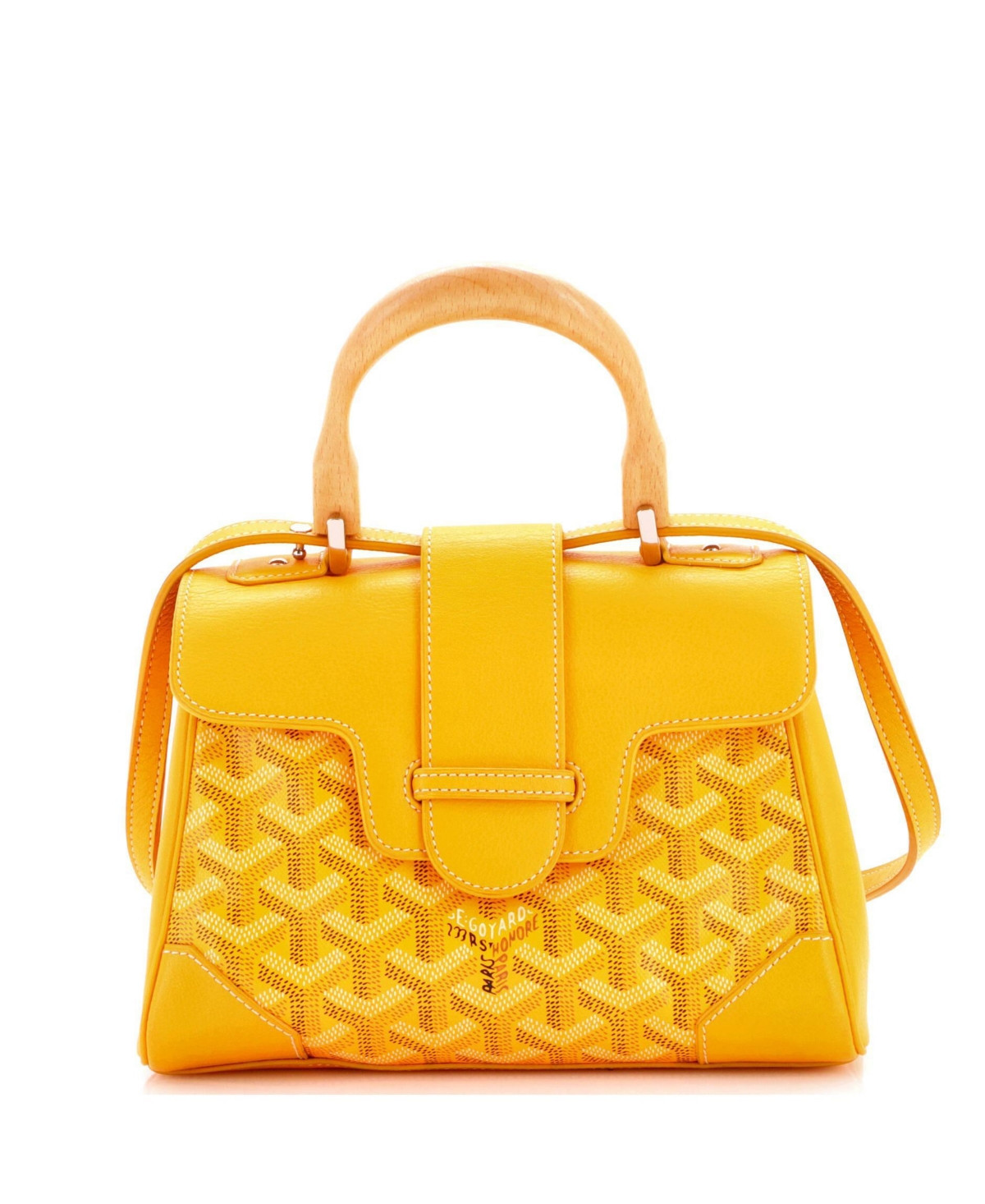 Pre-Owned Goyard Mini Saigon Top Handle Bag Coated Canvas with Leather - Yellow | Macy's