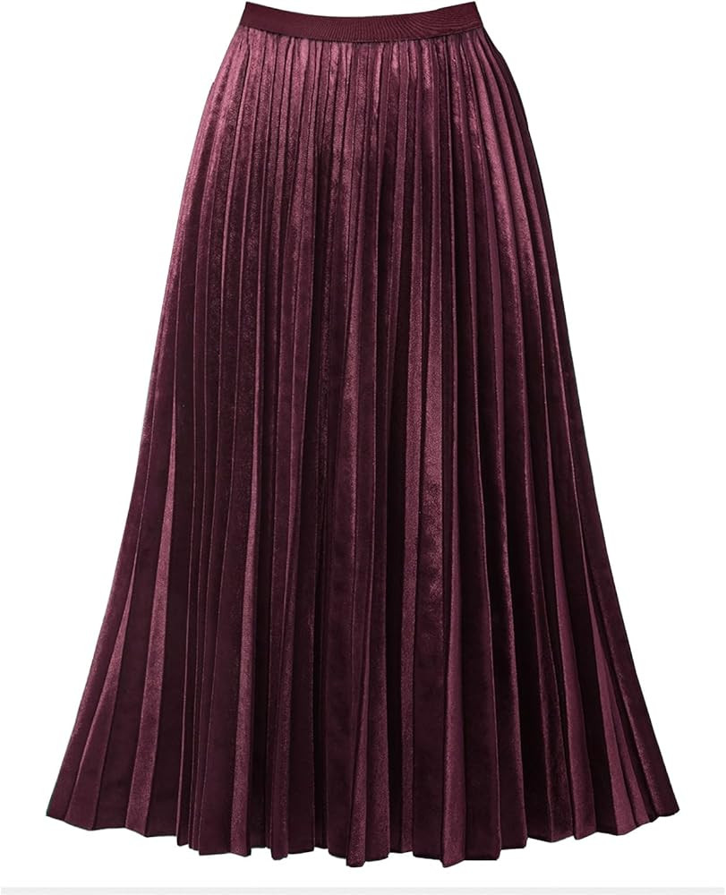 GOOBGS Women's Pleated A-Line High Waist Swing Flare Midi Skirt | Amazon (US)
