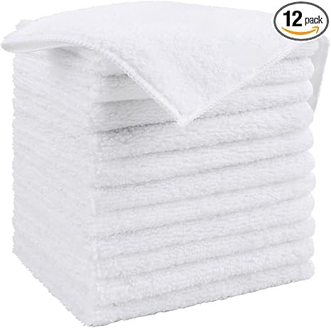 HOMEXCEL White Microfiber Cleaning Cloth, 12 Pack Premium Microfiber Towels for Cars, Lint Free, ... | Amazon (US)