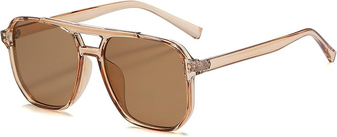 YAMEIZE Retro Pilot Sunglasses for Women Men 70s Square Vintage Oversized Double Bridge Sunglasse... | Amazon (UK)