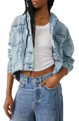 Free People We The Free Opal Swing Denim Trucker Jacket in Got The Blues at Nordstrom, Size Medium | Nordstrom