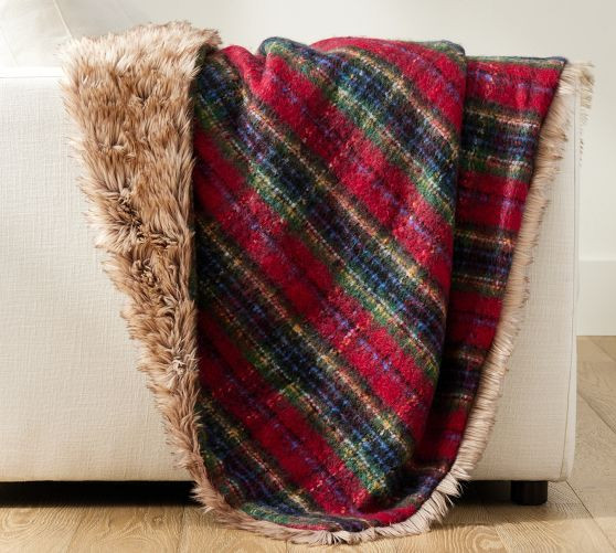 Stewart Plaid Faux Fur Back Throw | Pottery Barn (US)