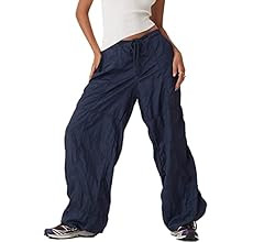 WOBONIU Women Low Waist Baggy Cargo Pants Indie Aesthetic Drawstring Loose Pocket Jogger Trousers Hi | Amazon (US)