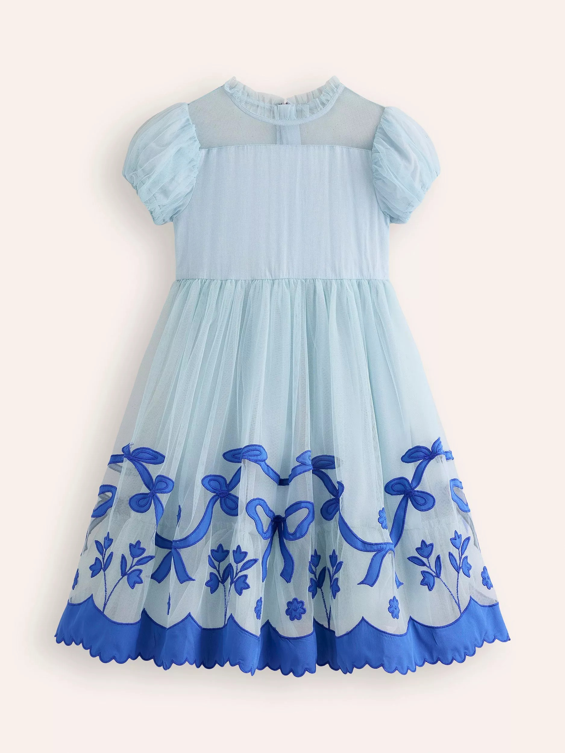 Mini Boden Kids' Applique Hem Tulle Dress, Vintage Blue | John Lewis (UK)