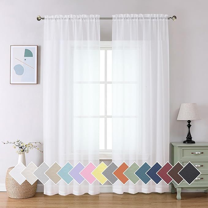2 Pack: Basic White Sheer Curtain Drapes for Living Room 84 Inch Length 2 Panels, Light Filtering... | Amazon (US)