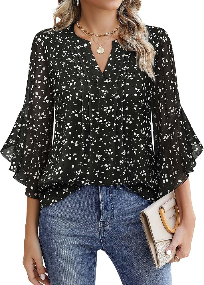 Timeson Women's 3/4 Sleeve Tops Dressy Casual Business Work Blouses Chiffon Office Shirts | Amazon (US)