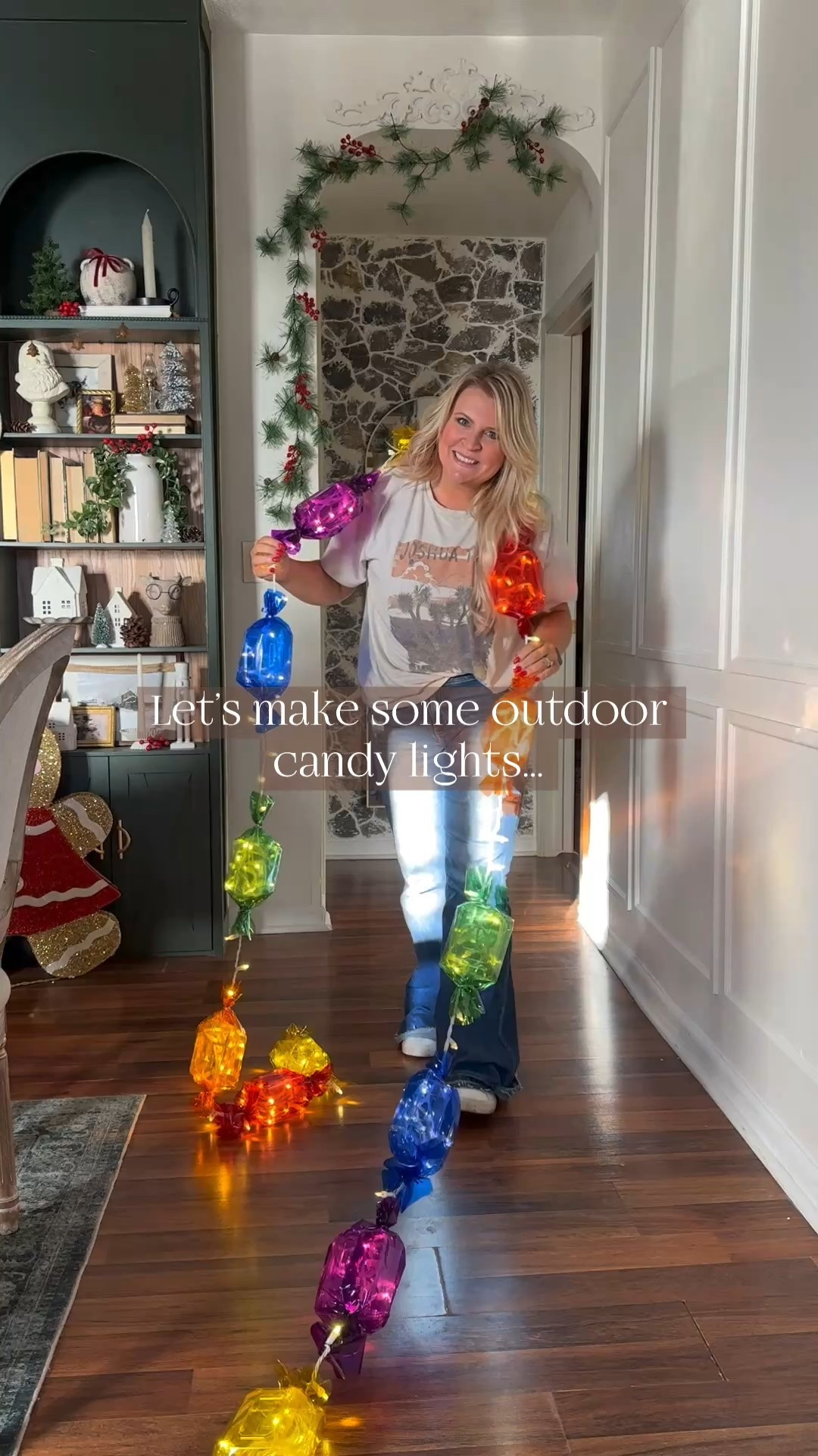 Making some outdoor candy lights for our gingerbread theme! So fun! #christmasdecor 