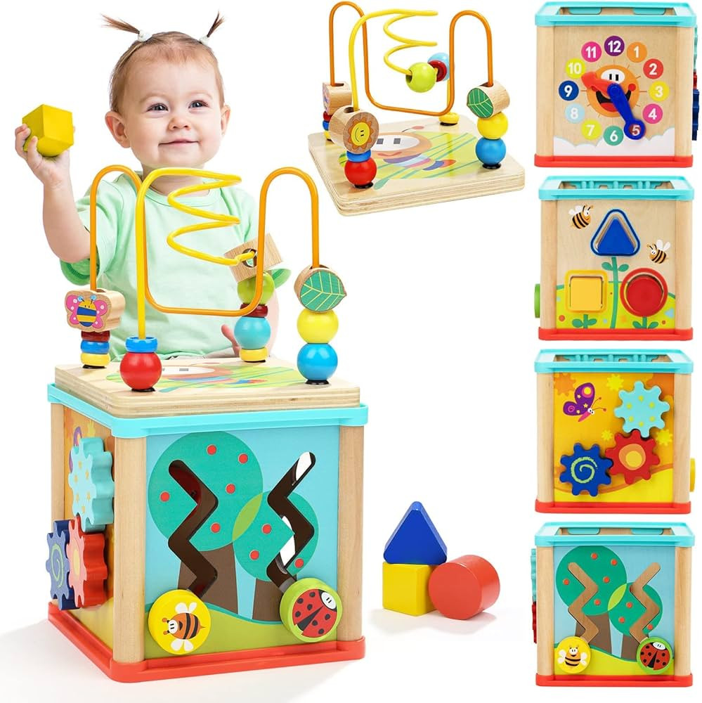 TOP BRIGHT Activity Montessori Cube Toys Wooden for 1 Year Old Boy Girl Toddlers, First Birthday ... | Amazon (US)