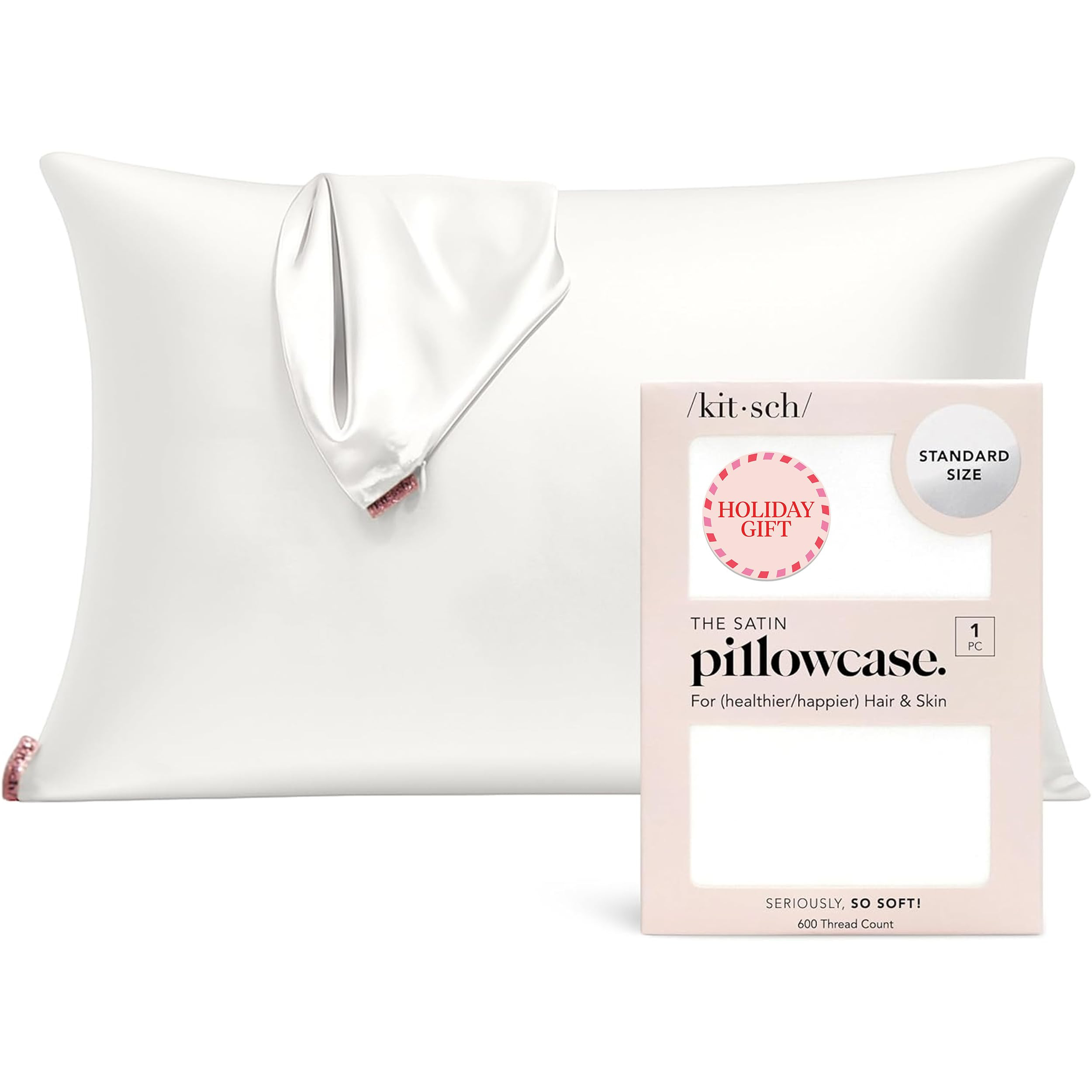 Kitsch Satin Pillowcase with Zipper for Hair & Skin, Softer Than Silk Pillow Cases Standard Size,... | Amazon (US)