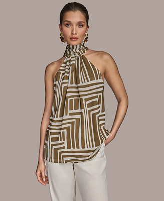 Donna Karan New York Women's High-Neck Printed Halter Top, Regular & Petite - Macy's | Macy's
