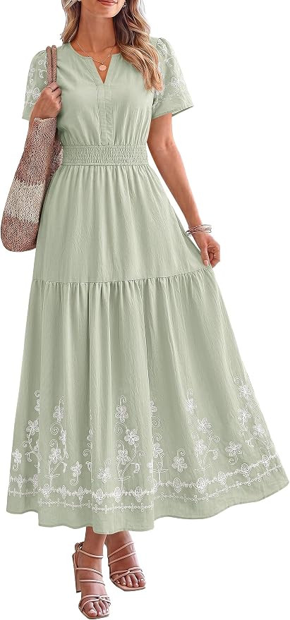 PRETTYGARDEN Women's Summer Boho Maxi Dress 2026 Spring Floral Short Sleeve V Neck A Line Flowy B... | Amazon (US)