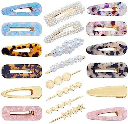 20 PCS Pearls Hair Clips Acrylic Resin Hair Barrettes Hollow Geometric Hair Clip Hairpins for Wom... | Amazon (US)