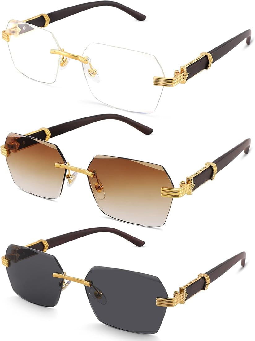 Hycredi Rimless Rectangle Sunglasses Men Women Retro Frameless Square Shade Y2k Sun Glasses Tinte... | Amazon (US)