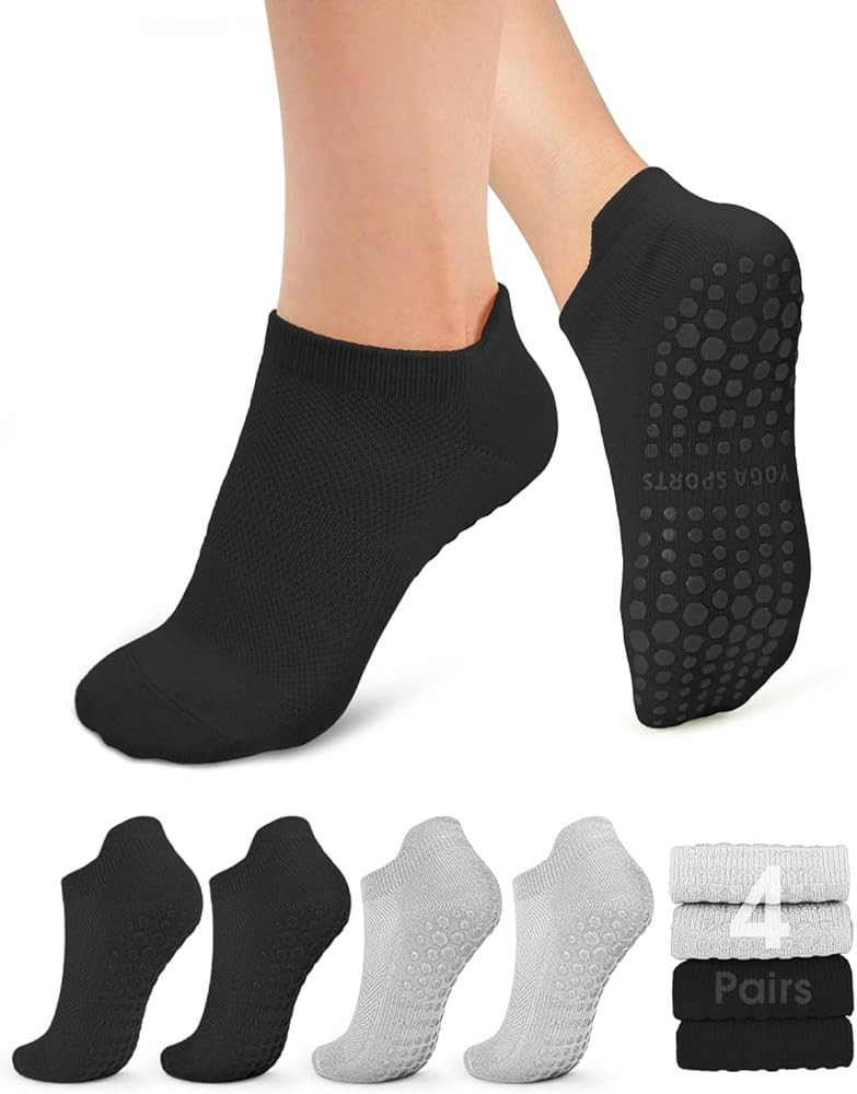 yeuG Pilates Socks for Women Non Slip Grip Socks for Yoga, Barre, Hospital, Barefoot Grippy Yoga ... | Amazon (US)
