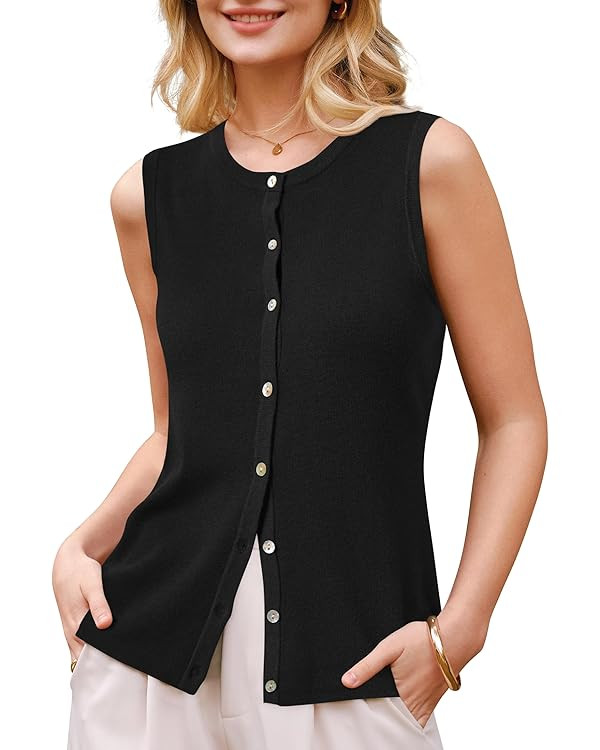 Arach&Cloz Women's Wool Blend Non See Through Button Down Business Casual Tank Tops 2026 | Amazon (US)