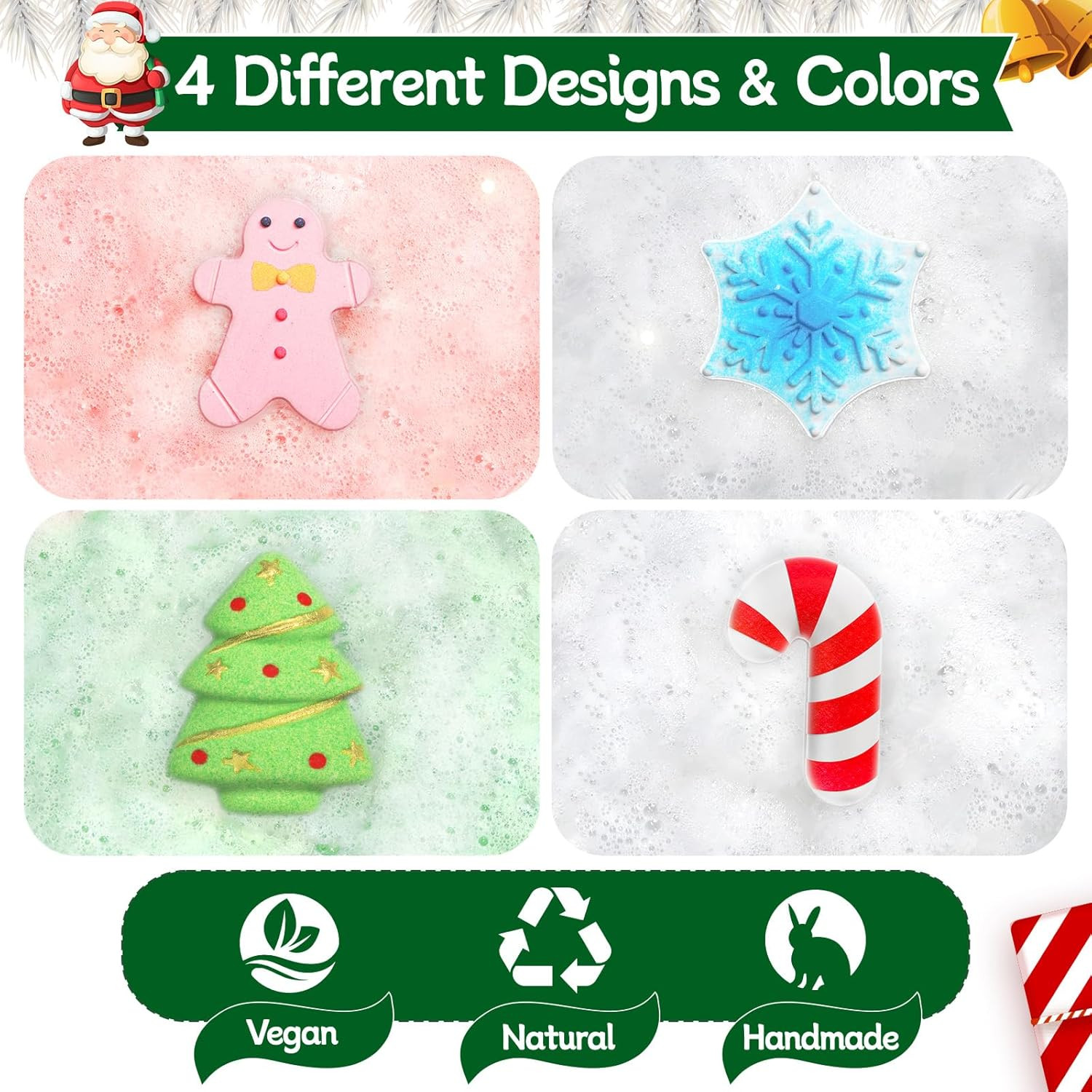 Bath Bombs Set, Shower Bombs, 4 PCS Handmade Bubble Bath with Gingerbread & Christmas Tree & Cand... | Amazon (US)