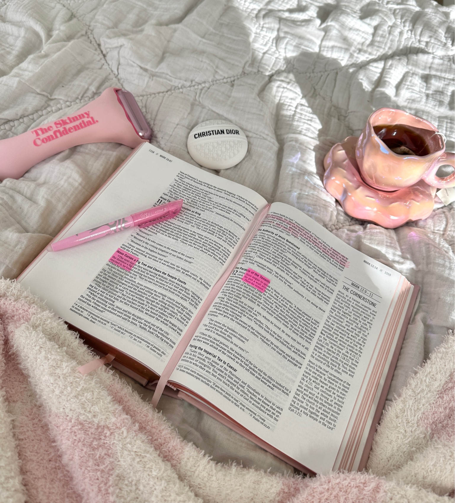 my morning essentials (as seen on tt) <3 

Bible highlighters, pink Bible, dior beauty, christian dior hand cream, the skinny confidential, pink aesthetic, coffee mug and coaster set, tea, cute mugs, highlighters, stationary, pink ice roller, amazon finds   

#LTKSpringSale #LTKU #LTKsalealert #LTKfindsunder50 #LTKbeauty #LTKhome #LTKfamily #LTKSeasonal #LTKfindsunder100 #LTKGiftGuide #LTKhome #LTKstyletip