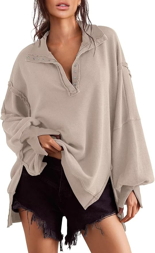 Sweatshirt for Women Fall Clothing for Women 2024 Trendy Henley Pullover Button Sweatshirts Tunic... | Amazon (US)