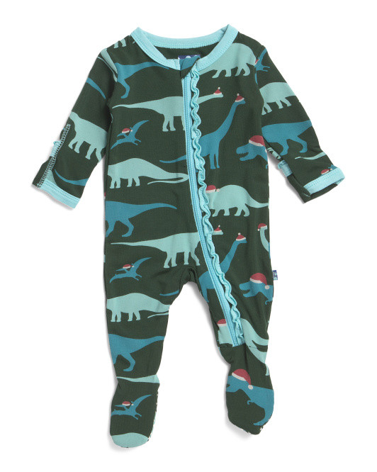 Infants Santa Dinos Ruffle Footie Pajama With Zipper | TJ Maxx