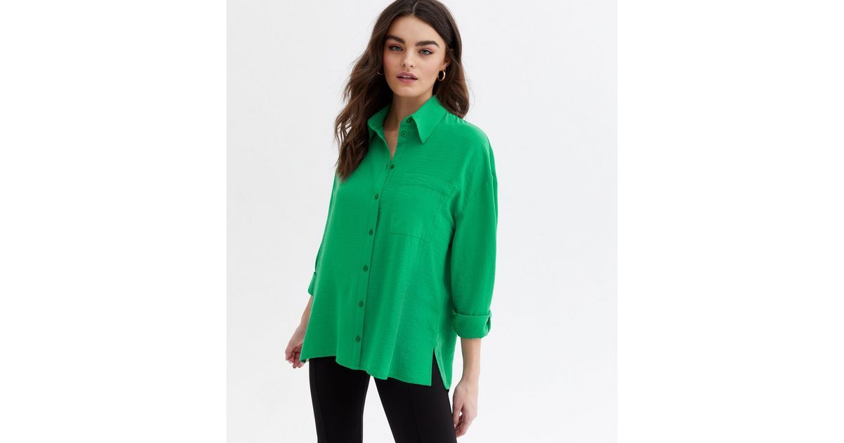 Green Pocket Front Long Sleeve Oversized Shirt
						
						Add to Saved Items
						Remove from ... | New Look (UK)