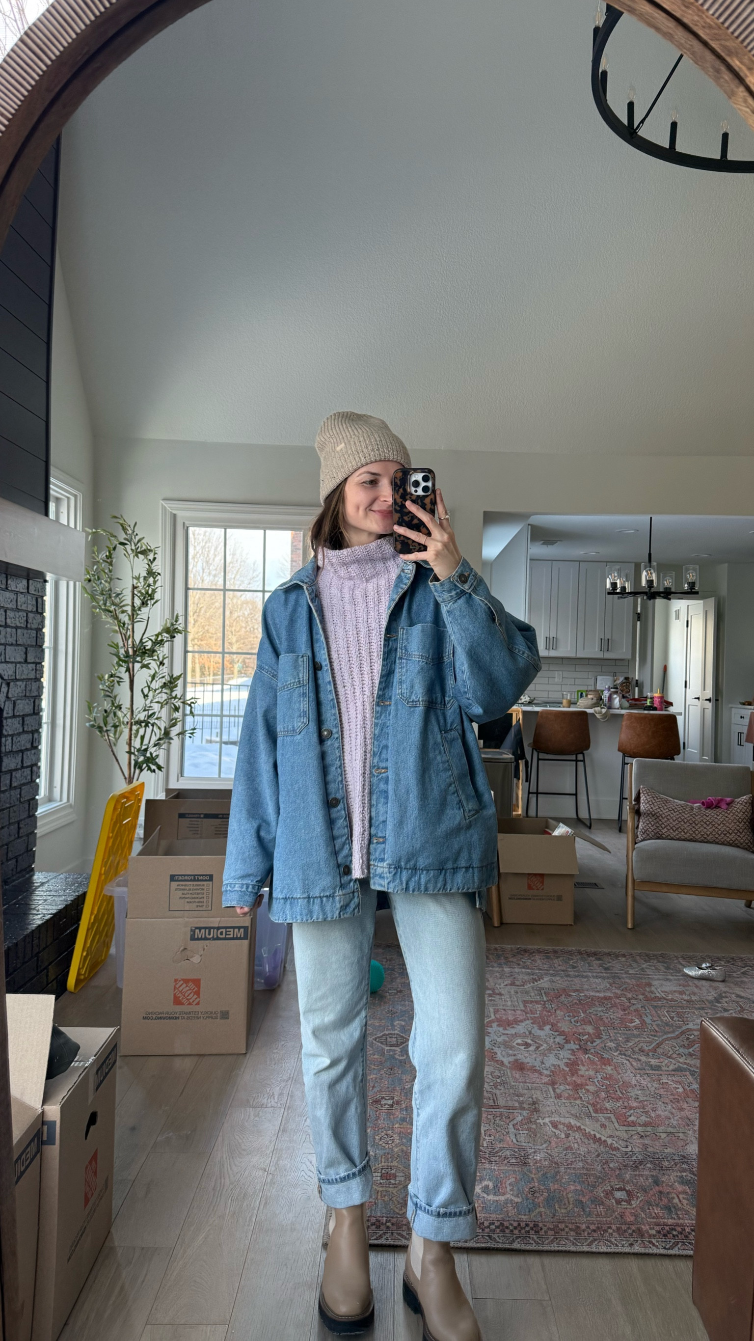 wearing a small in oversized denim jacket, one of my favorite closet staples! Jeans are tts, but if in between size down! sweater is old from FP but linked similar options! 

Winter outfit 
