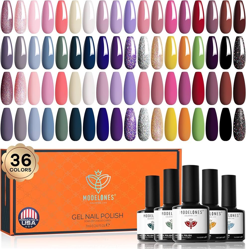 Modelones Gel Nail Polish Set, 36 Colors 7ml All Seasons Collection Gel Polish Nail Kit Popular N... | Amazon (US)
