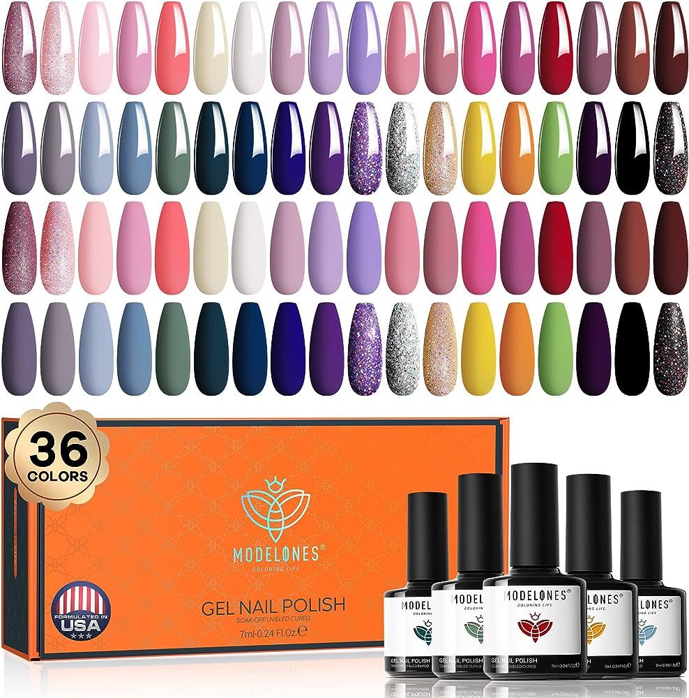 Modelones Gel Nail Polish Set, 36 Colors 7ml All Seasons Collection Gel Polish Nail Kit Popular N... | Amazon (US)