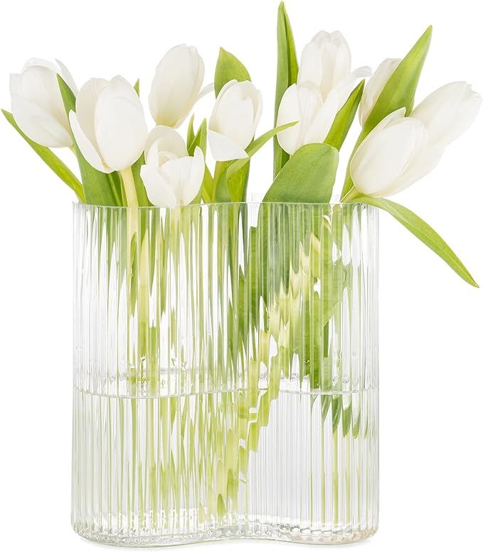 MOLIMAO Glass Vase for Centerpieces,Modern Large Vase for Flowers,Footprint Shape Striped Bottle ... | Amazon (US)