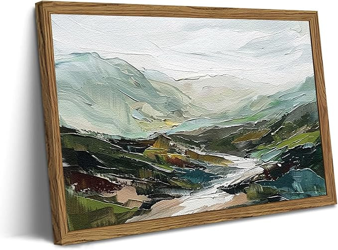 Framed 3D Textured Mountain Wall Art, Abstract Green Landscape Mountain River Wall Decor Painting... | Amazon (US)